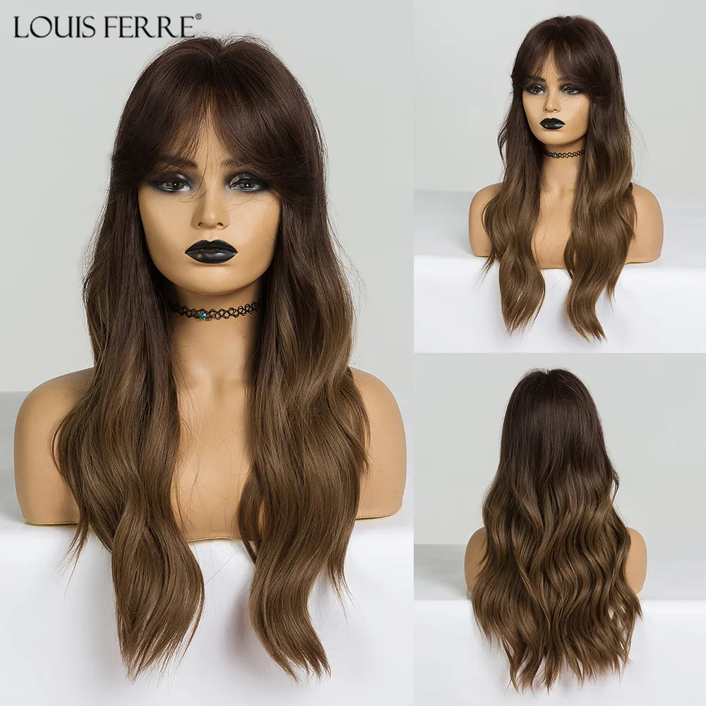 Длинные Черно коричневые натуральные синтетические парики LOUIS FERRE с эффектом