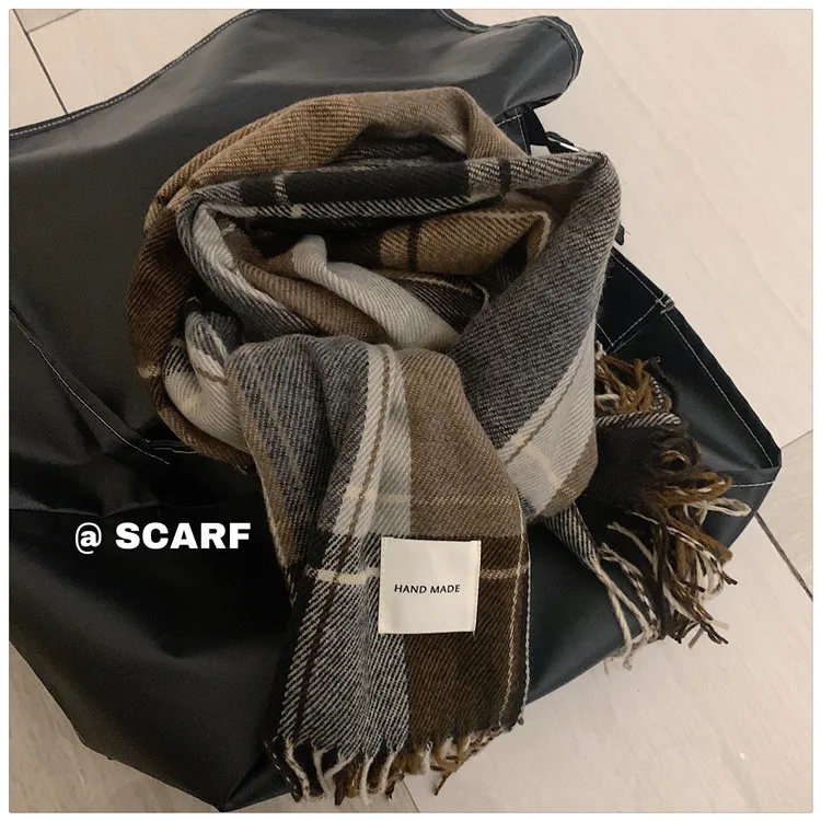 black scarf mens New Scarf Men Winter Strip Plaid Wool Scarf Luxury Classical Warm Long Soft Cashmere Winter Scarves for Men Winter Accessories mens infinity scarf