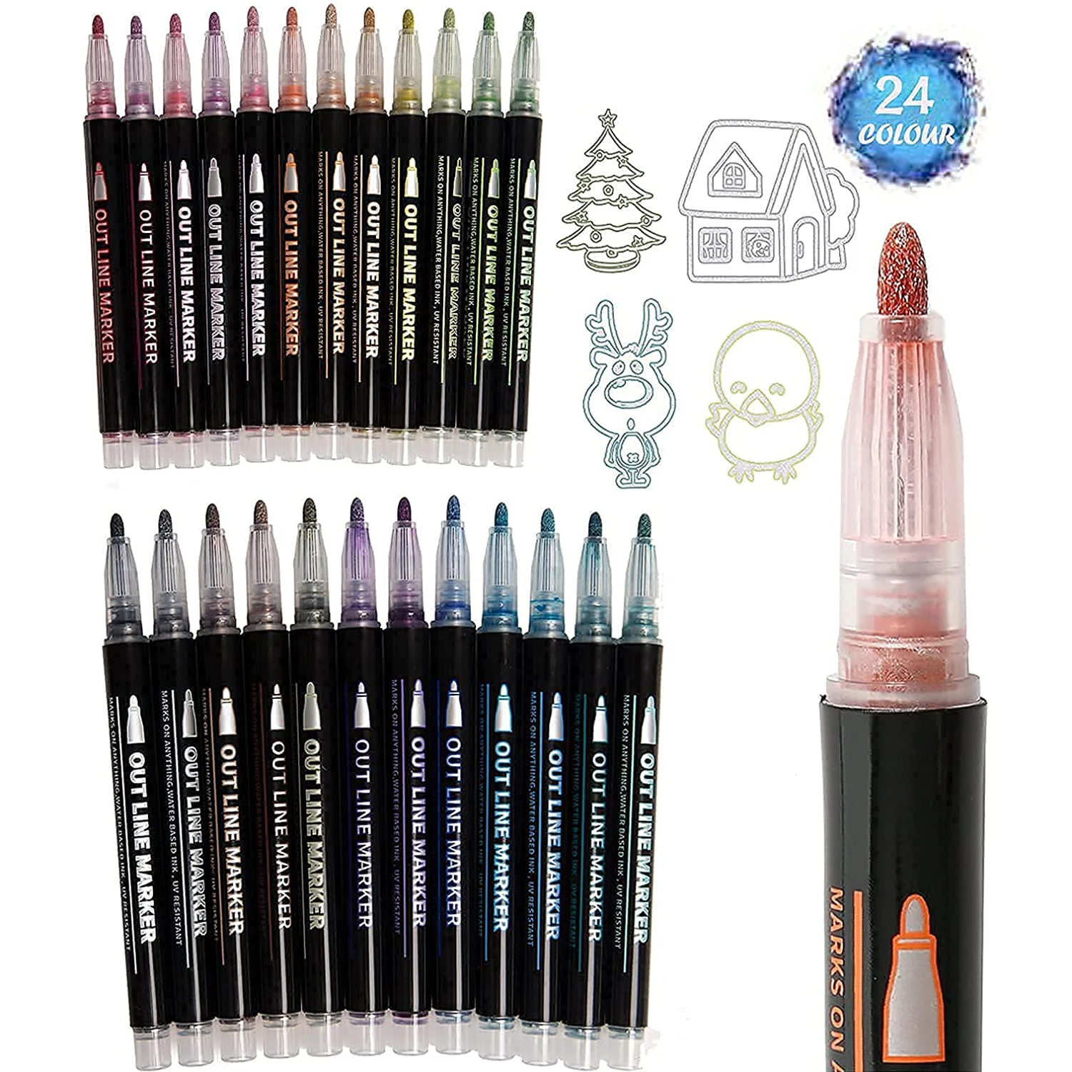 Shimmer Markers Doodle Outline Dazzles: 12 Colors Glitter Double Line  Metallic Pen Set Super Squiggles Sparkle Cool Fun Fancy Self Sparkly  Dazzlers