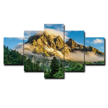 

5d Diamond 5 Pcs Painting Huge Mountain Wall Art Handmade Cross Stitch Picture Scenery Mosaic Full Round Drill Embroidery Gifts