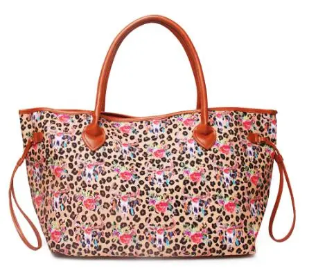 leopard bull skull Персонализированные леопардовые и коровьи полосы Tote, женские холщовые Serape Bullskull Дизайн Tote с подкладкой из ПУ ручка планки DOM1091226 - Цвет: leopard bull skull