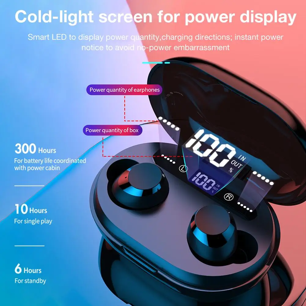 C8S Bluetooth 5,0 наушники сенсорный 6D стерео Беспроводной Игровые наушники IPX5 Водонепроницаемый Спортивная гарнитура с светодиодный Дисплей зарядным устройством