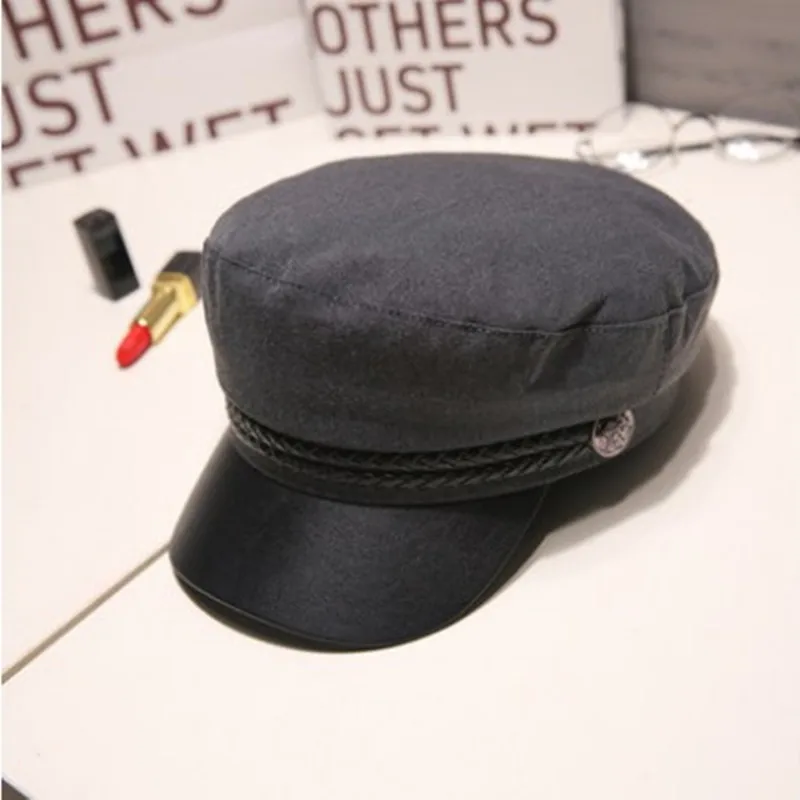 Модная шапка из искусственной кожи в стиле милитари, осенняя шляпа моряка для женщин и мужчин, черная, серая Женская кепка с плоским верхом для путешествий, Кепка Капитана, береты