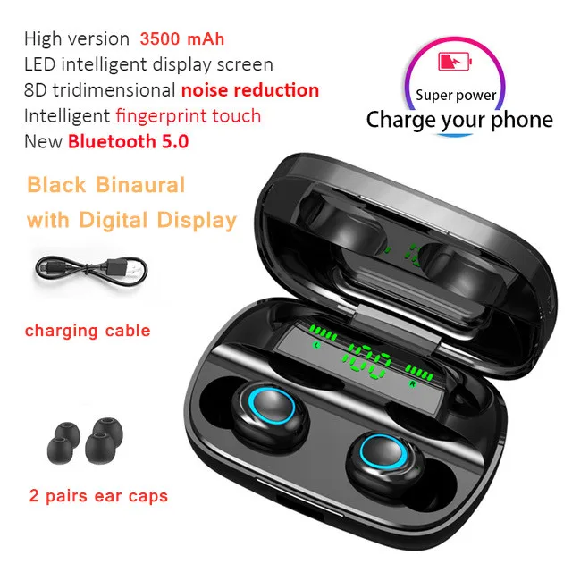 with Digital Display S11 TWS Headphone Bluetooth Earphones Wireless TWS Headphones Noise Canceling Handsfree Headset Earbuds with 3500 charging box - Цвет: with Digital Display