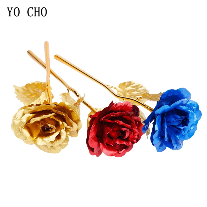YO CHO artificial flowers 24k gold rose with box Romantic Newyear valentinex27s day giftpresent foil flowers decoration15