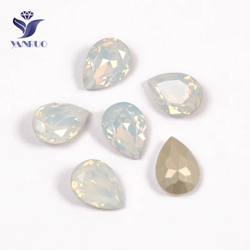 YANRUO 4320 каплевидный Белый Опал алмазные пришитые камни стразы в заклепках пришитые стеклянные кристаллы для шитья платьев - Цвет: Without Claw