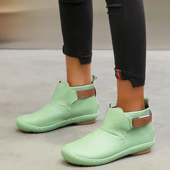 melhor Botas De Tornozelo Das Mulheres De Couro Deslizamento Em Botas Goth Inverno Botas Curtas 2020 Sapatos Casuais Do Vintage Para Botas De Plataforma Femininas