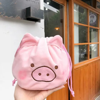 

cute plush toy lovely pig sweet pink piggy soft storage drawstring bag pocket