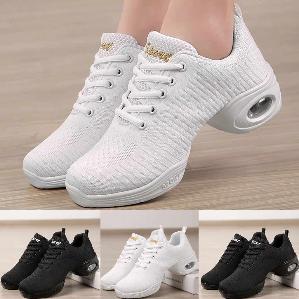 Женская дышащая обувь в стиле хип-хоп с мягкой подошвой; спортивные кроссовки для танцев; цвет белый, черный; Современная танцевальная обувь для девочек; обувь для тренировок; Sh# g4
