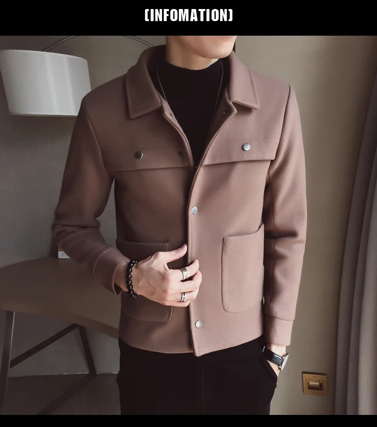 Abrigos Hombre Invierno зимнее теплое шерстяное пальто Корейская приталенная шерстяная куртка мужская трендовая короткая черная куртка мужская casaco masculino
