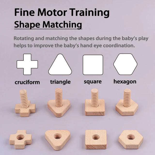 Beech Baby Toys Screw Nut Wooden Building Block Early Education Geometry Shape Matching Toy Fine Motor Skill Blocks for Toddlers 2