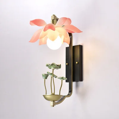 Китайский стиль ретро цвет Лотос настенный светильник гостиная коридор столовая Прихожая современный простой светодиодный настенный светильник-бра, украшенный цветами - Цвет абажура: C