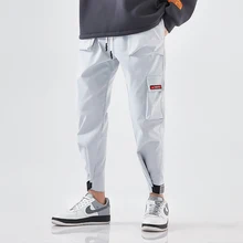 Модные мужские брюки карго с несколькими карманами, однотонные мужские брюки, черные, оранжевые, зеленые, серые, S-4XL, мужские брюки