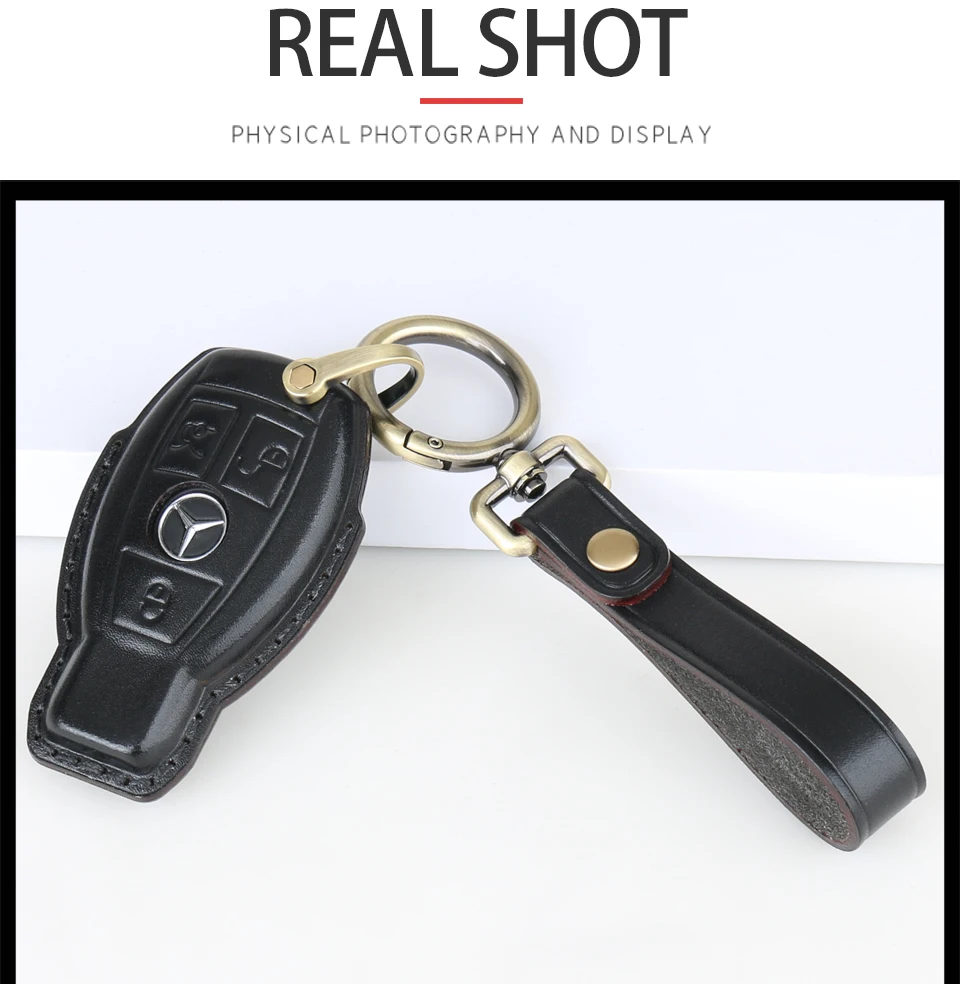 Leather Key FOB Cover Case for CLA GLK350 Mercedes Benz GLA 250 C300 AMG GLC 300 Smart Keyfob