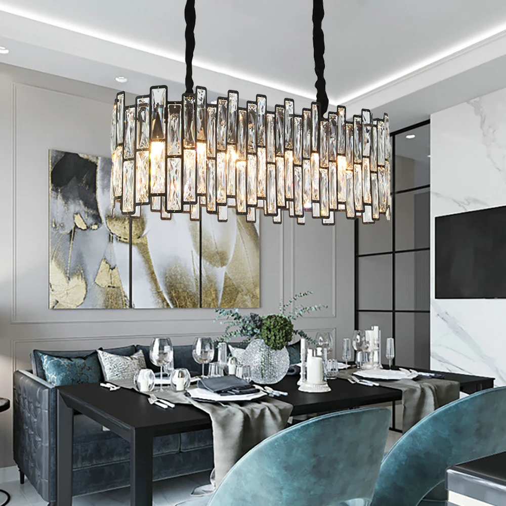 Black led chandeliers for living room kitchen modern home decor crystal hanging lamps indoor lighting