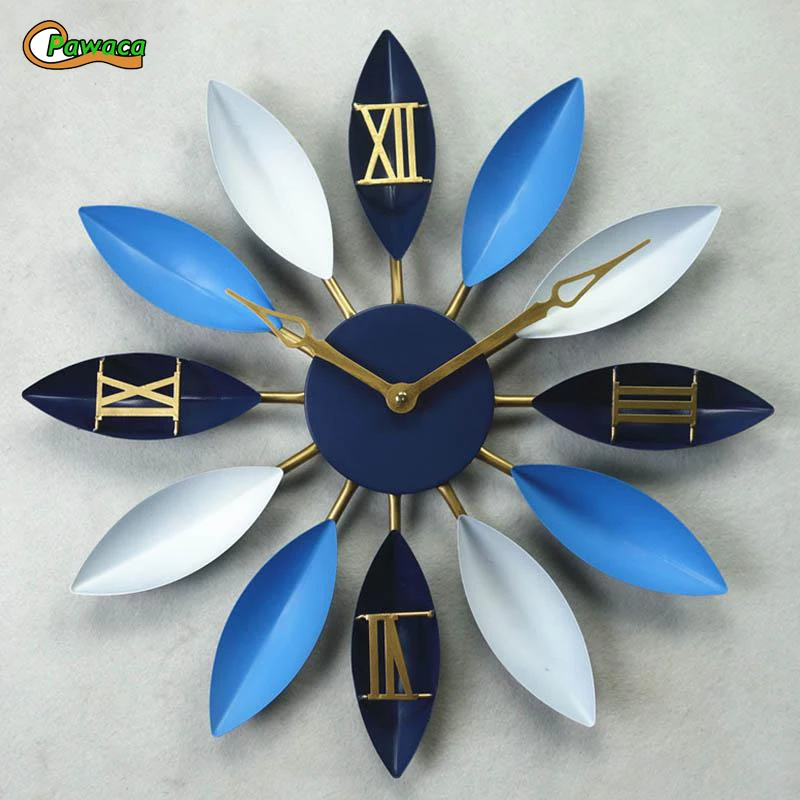 

European Industrial Craft Iron Leaves Wall-Mounted Clock Home Living Room Cafe Bar Leaf Wall Clock for Home Decor