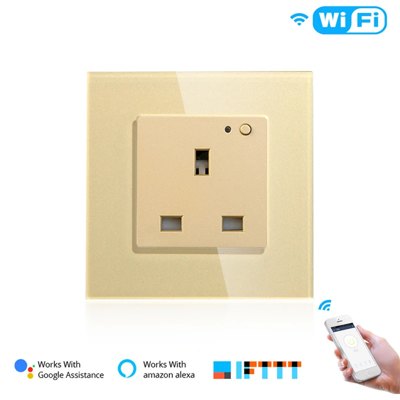 WiFi умная розетка для стены стеклянная панель Smart Life/Tuya приложение дистанционное управление, работает с Amazon Echo Alexa Google Home EU FR UK - Комплект: Gold