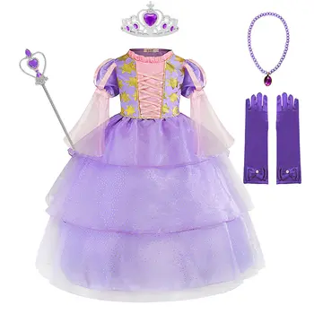 

Tangled Rapunzel Dress For Girl Kids Lolita Layered Ball Gown Fluffy Purple Princess Party Cartoon Role Playing Ruffles Costumes
