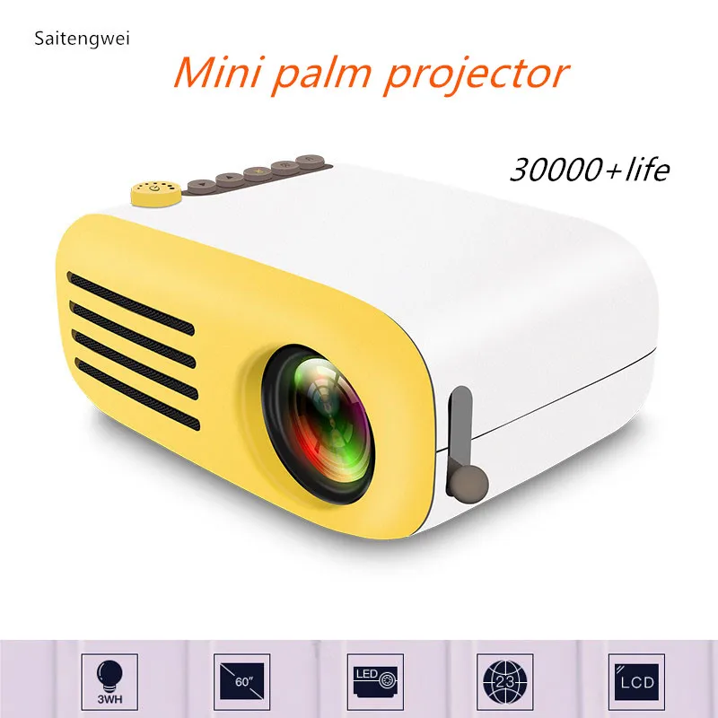 

[Yellow-white]Mini Portable LED Projector 600 lumen 3.5mm Audio 320x240 Pixels YG-200 HDMI USB Mini Projector Home Media Player