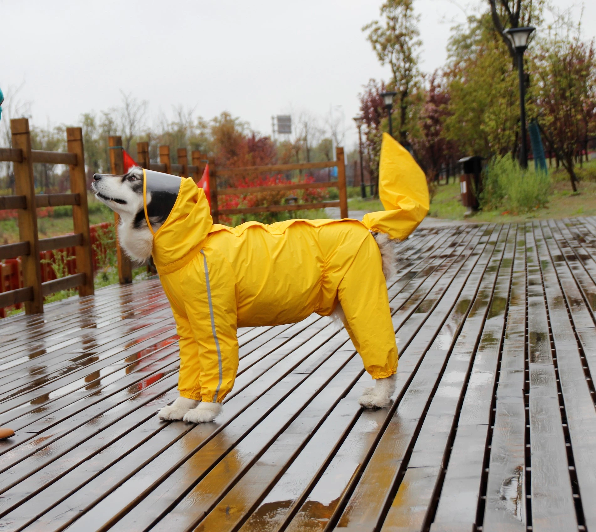 Large Dog Raincoat Waterproof Polyester Safety Reflective Stripe Rain