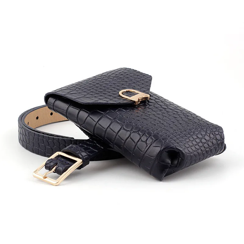 navy blue AWAYTR из искусственной кожи крокодила ремни с узором Съемная сумка Портмоне Женская мода пояс винтажная булавка металлическая пряжка Универсальный - Цвет: navy blue