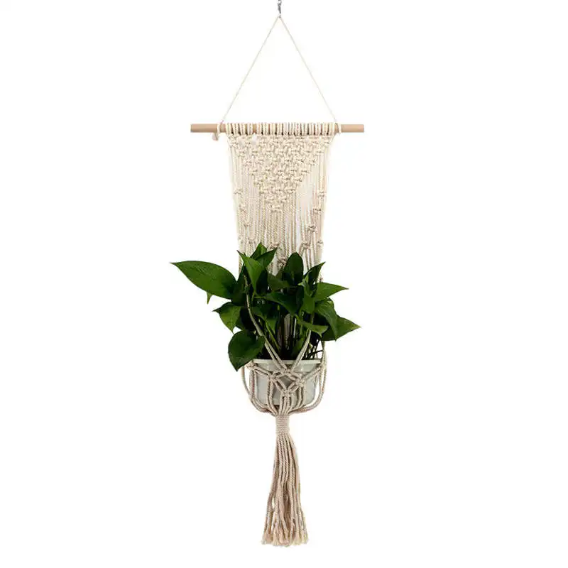 

HLZS-Nordic Style Hand-Woven Tapestry Flower Pot Hanging Net Bag Wall Hanging Basket Bohemian Tapestry Wall Hanging