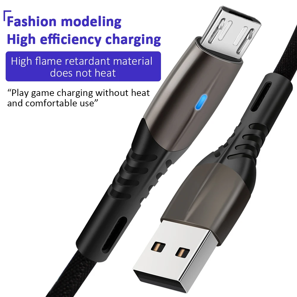 1 м светодиодный кабель Micro USB 2A для быстрой зарядки для huawei Microusb кабель для мобильных телефонов Xiaomi кабель для передачи данных Шнур