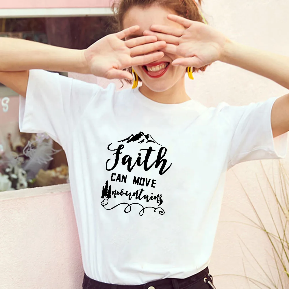 2QIMU Faith Can Move govers футболка модная женская вдохновляющая Религиозная Христианская Футболка Топ Повседневная графическая хипстерская хлопковая футболка