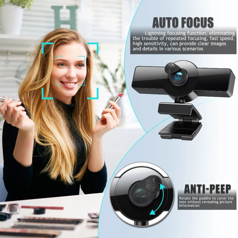 Hdwebcam Usb Autofocus 1080p Câmera de Computador hd Ampla 120 Graus Transmissão ao Vivo 1080p Reunião af com Capa Novo 8k 4k 2k - Imagem 4