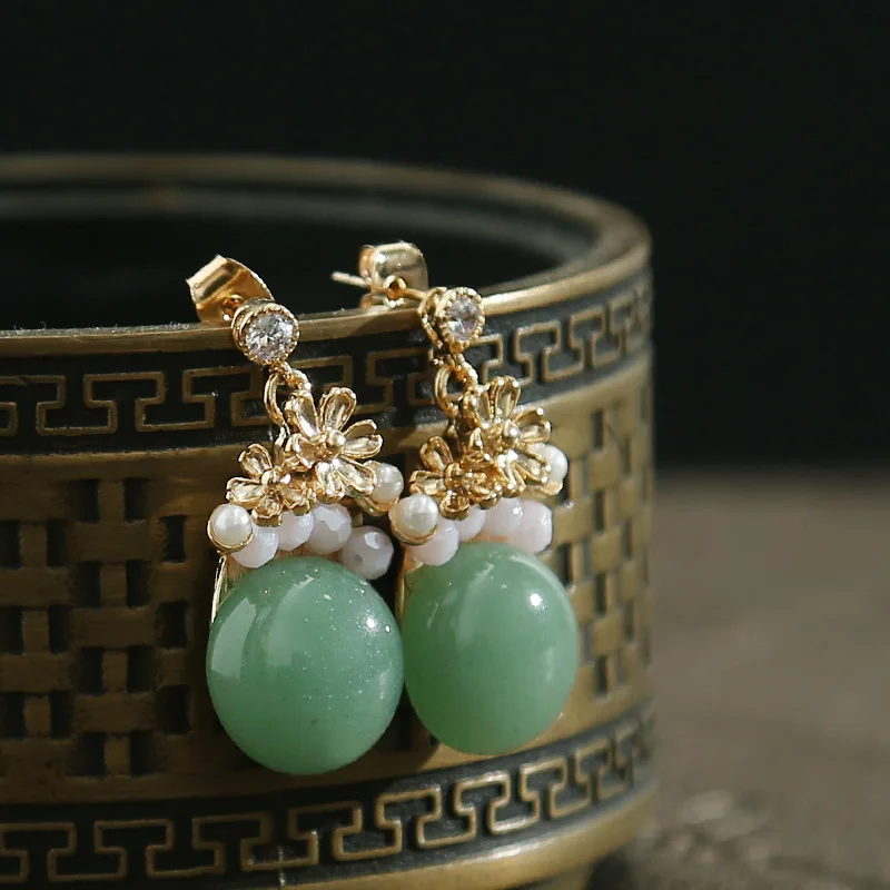 

Natual Green Aventurine Dangle Crystal Earrings Naturales Prata Brincos Feminino Handmade Fashion Party Jewelry