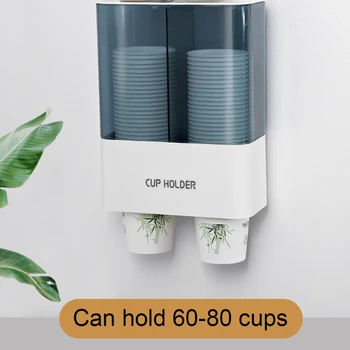 

Space Saving Wall Mounted Dustproof Double Tube Pull-type ABS Self Adhesive Automatic Storage Organizer Disposable Cup Dispenser