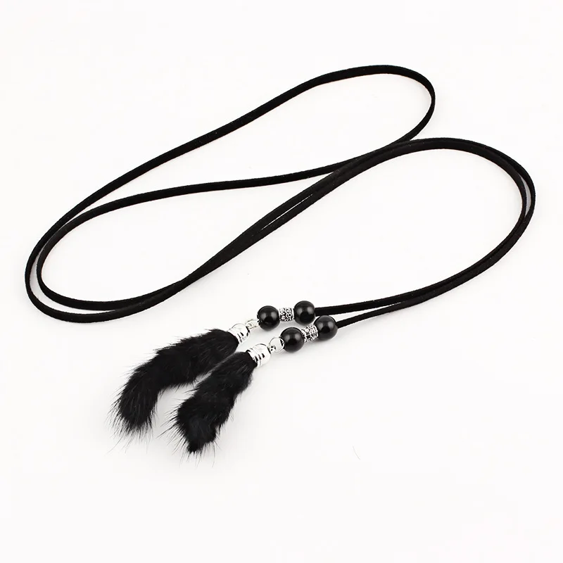 

top Belt Harajuku Style Long Leather Designer Pearl Pendant Braid Belt with Tassel Slim Jeans Dress for Female Summer Belts