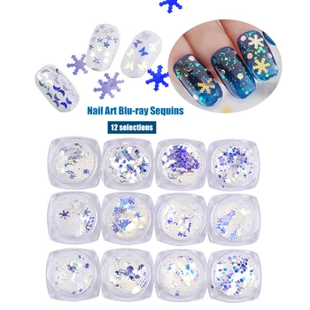 

12 Style 3D Nail Art Decoration Silver White DIY New Year Christmas Glitter Butterfly Snow Star Diamond Design Accessories Hot