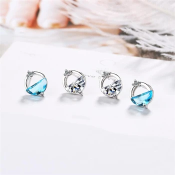 

Sole Memory Summer Cool Blue Crystal Simple Literary Sweet 925 Sterling Silver Fashion Female Stud Earrings SEA555