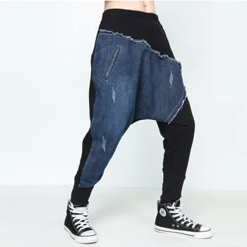 

2020 Women Spring Autumn New Style Fashion Street Style Black Harem Pants Casual Loose Personality Denim Patchwork Pants Tide