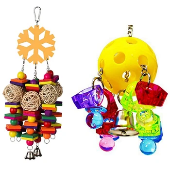 

2 Pcs Bird Toys Parrot Toys Parrots Cage Chewing Toy for a Variety of Parrots, Plastic & Wood