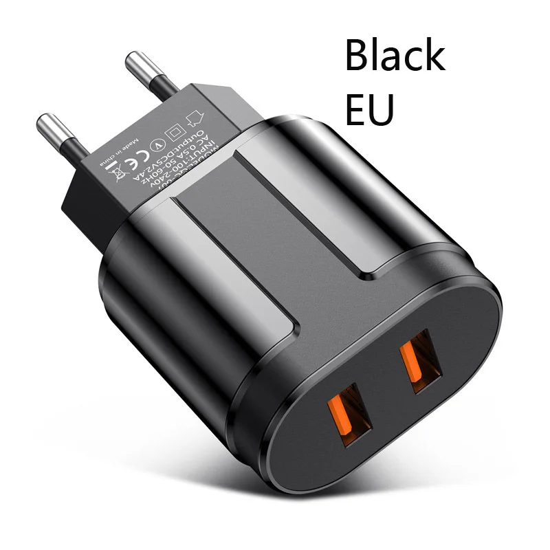 USLION Dual USB зарядное устройство для телефона зарядное устройство 5 В 2.4A ЕС США вилка путешествия настенное зарядное устройство адаптер Зарядка для iPhone samsung huawei Xiaomi - Тип штекера: Black EU Plug
