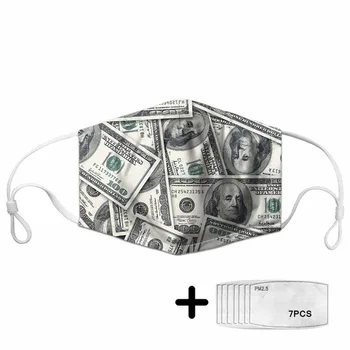 

Black Face Mask Stylish US Dollar Bill Printing Reusable Mouth Mask Anti Haze Dust 2.5 Filter Mouth-muffle Health Care Masks