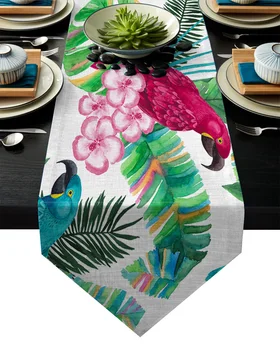 

Table Runner Tropical Plant Palm Leaf Parrot Flower Table Runners for Wedding Party Home Decorations Picnic Dining Table Cover