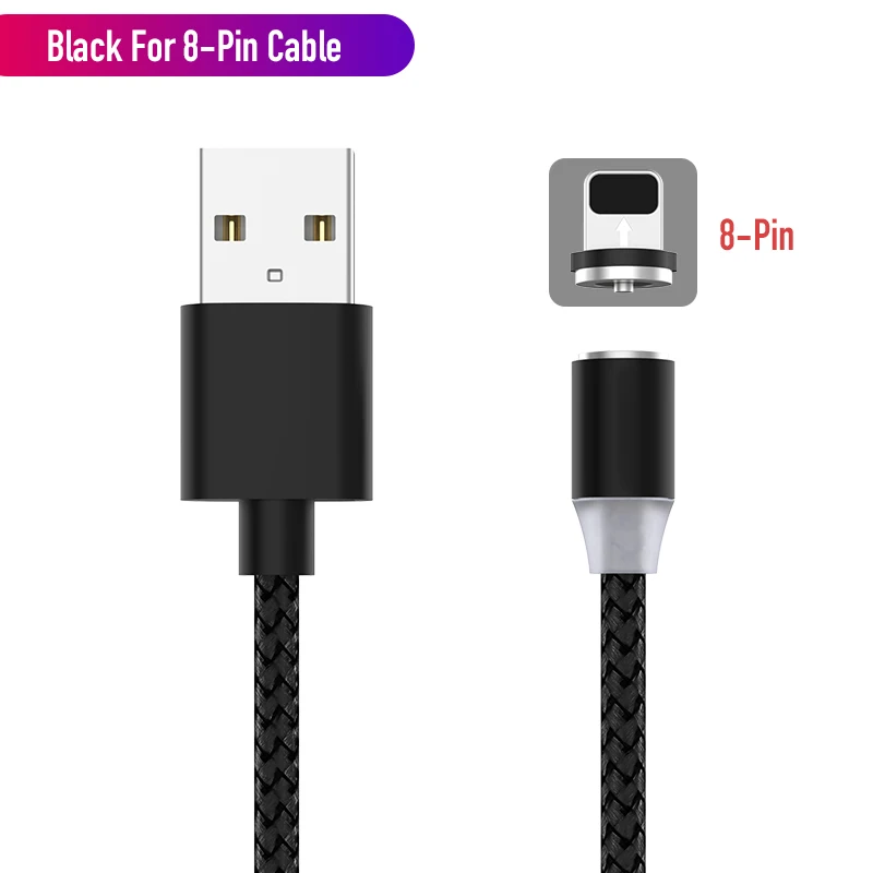 Black For iPhone 1 м светодиодный магнитный USB кабель для iPhone Xs Max и usb type-C кабель Micro USB кабель для samsung Xiaomi huawei USB C адаптер - Цвет: Black For iPhone