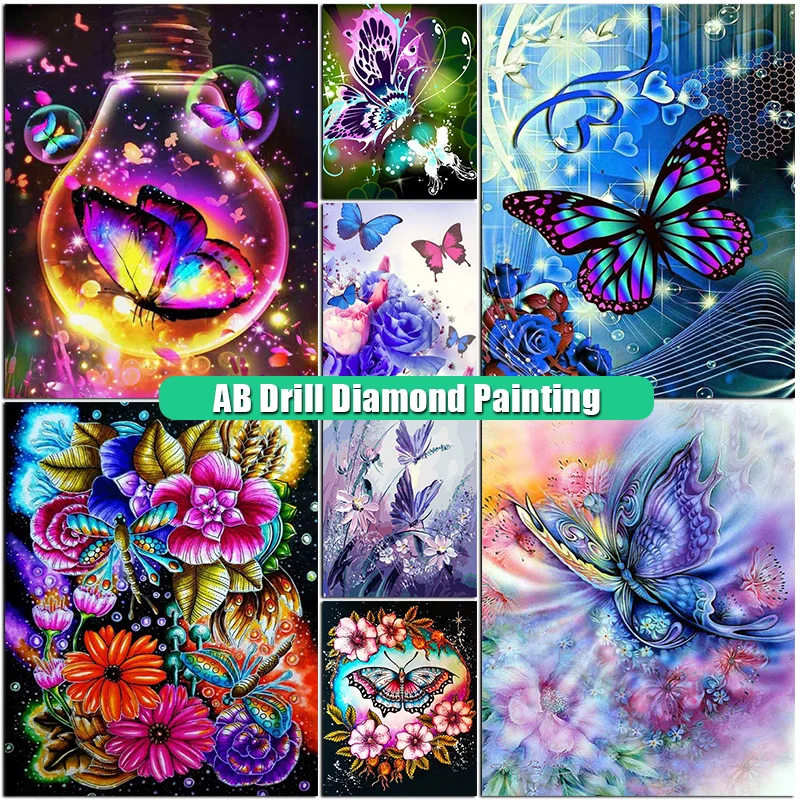 New 5D DIY Diamond Painting Butterfly AB Diamont Embroidery Animals Full Square/Round Mosaic Flower Cross Stitch Home Decor Gift