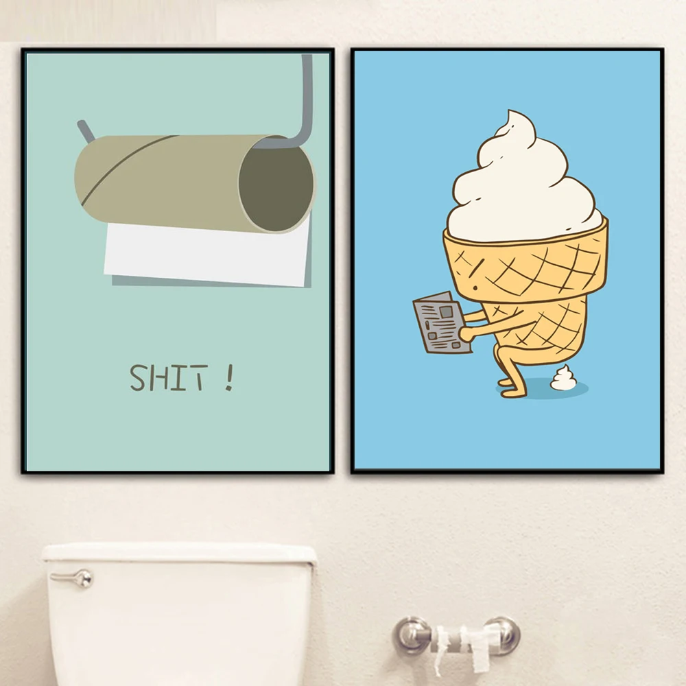 

Humor Funny Canvas Wall Art Prints Bathroom Decor Painting Go Shit Wc Toilet Posters and Picture Cartoon Painting for Bathroom