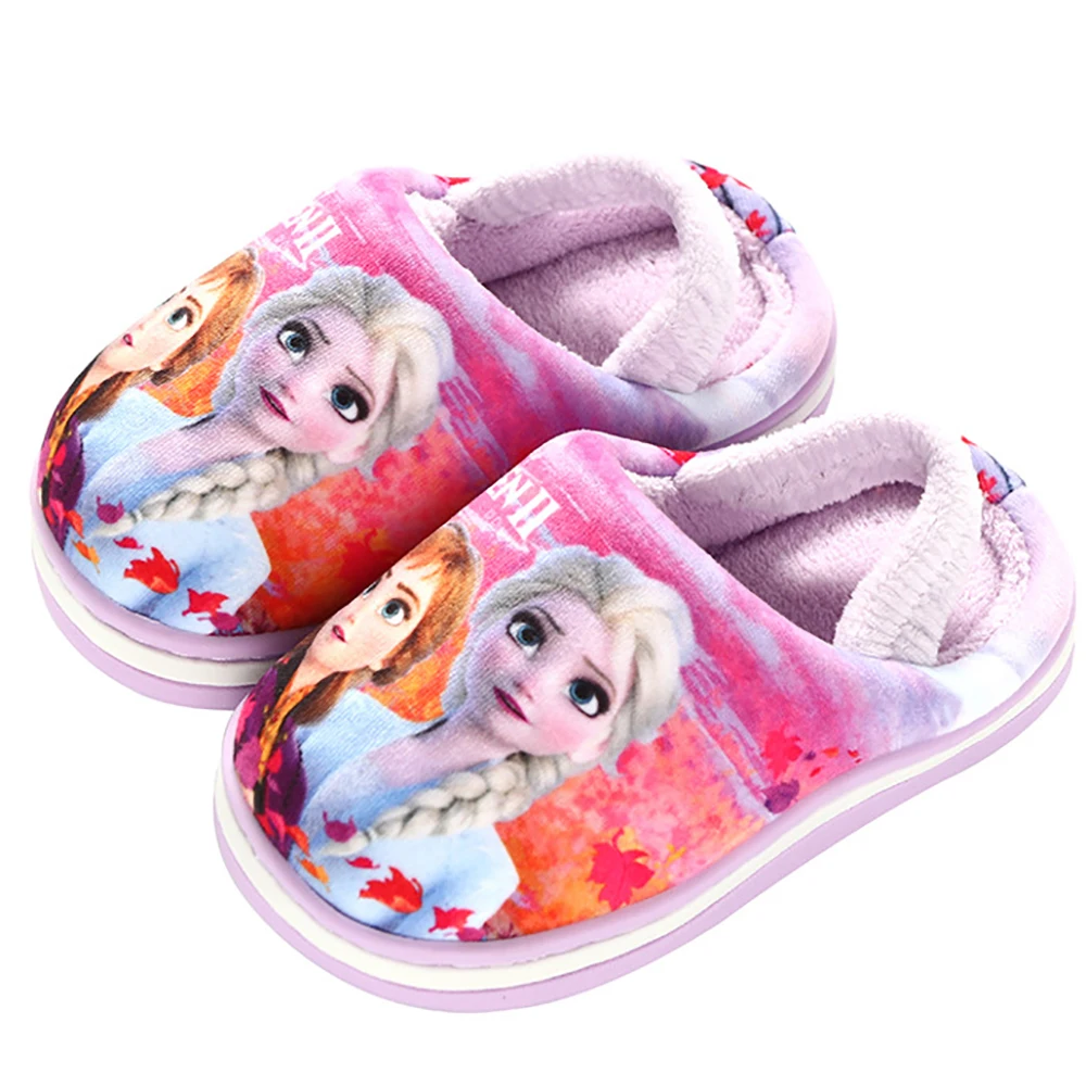 Disney Cartoon Girls Winter Slippers For Children Frozen Princess Elsa Print Indoor Shoes Students Warm Soft Home Cotton Slipper