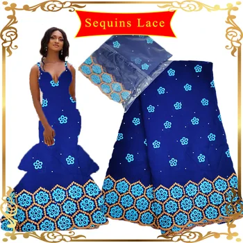 

African Lace Fabrics 5 Yards +2 yards Nigerian Lace French Lace Nigerian Embroidery Blue Mesh African Wedding Material Lace