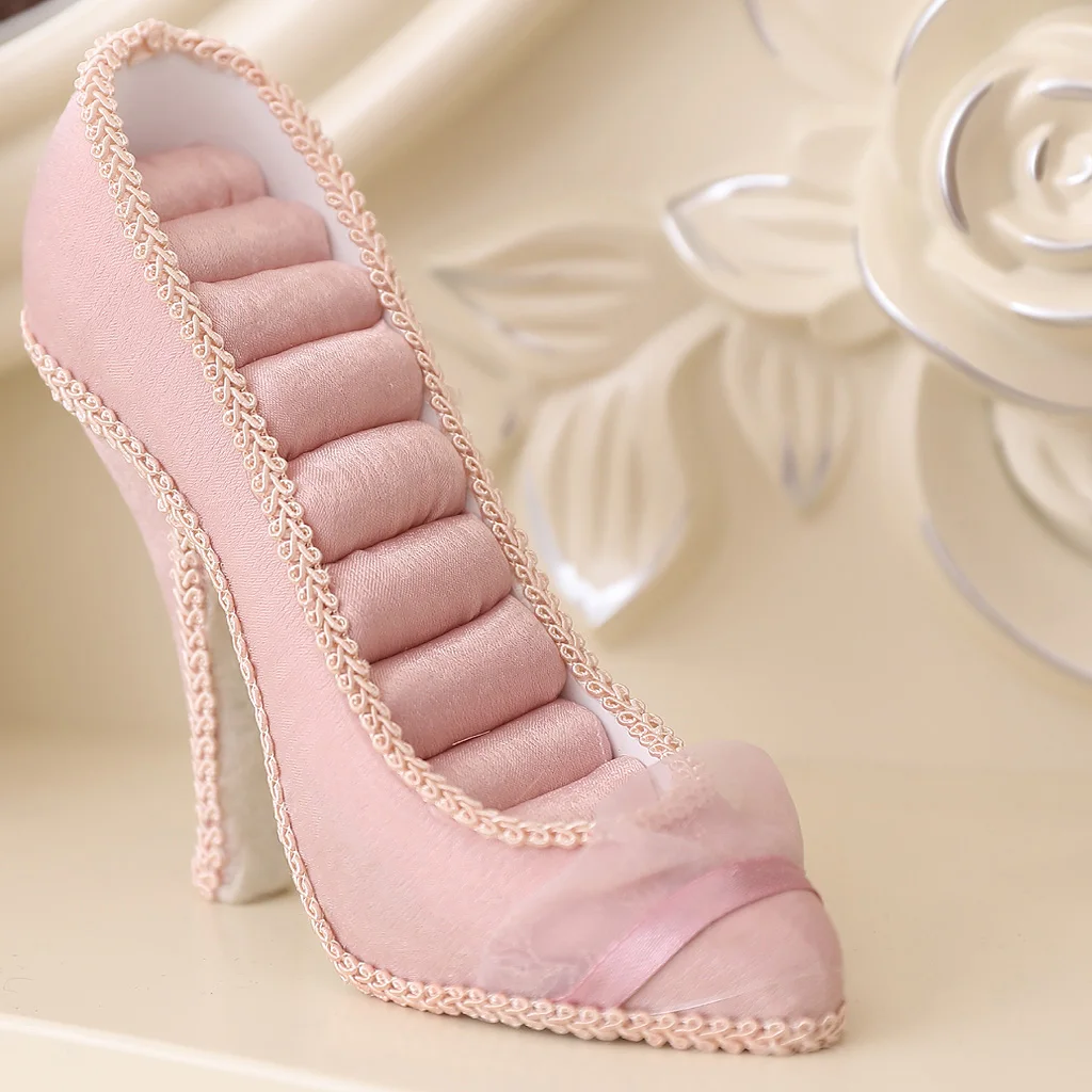 Resin High-heel Shoes Ring Display Stand Pink Resin 8 Slots Ring Showcase