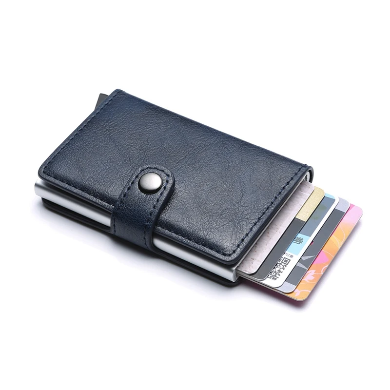 Автоматическая кредитной карты кошелек для монет, карт Для мужчин алюминиевый кошелёк задний карман держатель для карт с блокировкой радиочастотной идентификации Ретро Кошелек для монет с отделением для карт
