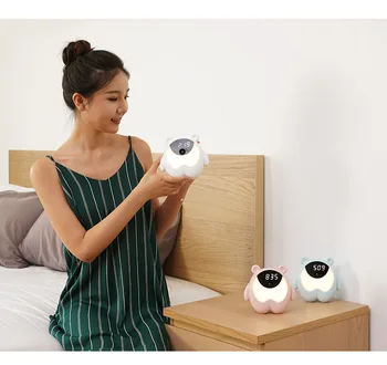 

Portable Cute Bear Time Night Light Sensor Alarm Clock Colorful Electronic Table Lamp Include Alarm Clock Wake Up Light LA803