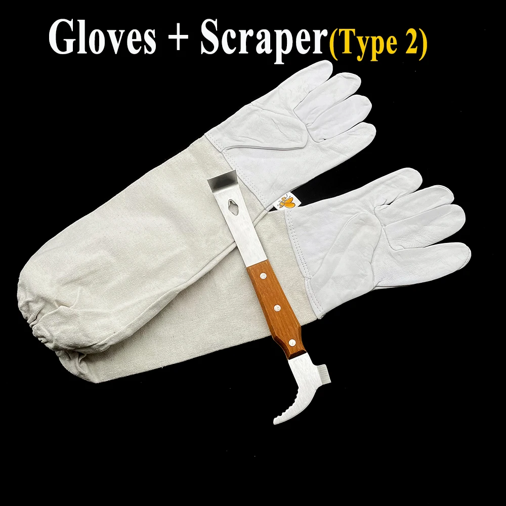 Farm Protection Gloves Long Sleeve Anti Bite Metal Pry Bar Hive Opener Lifter Uncapping Fork Beehive Apart Beekeeper Tools Kit