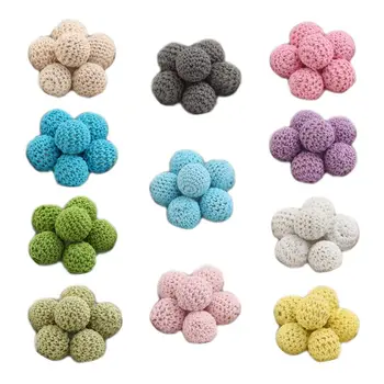 

20Pcs 20mm Chunky Round Crochet Wooden Beads Baby Teether Nursing Making Crafts A2UB