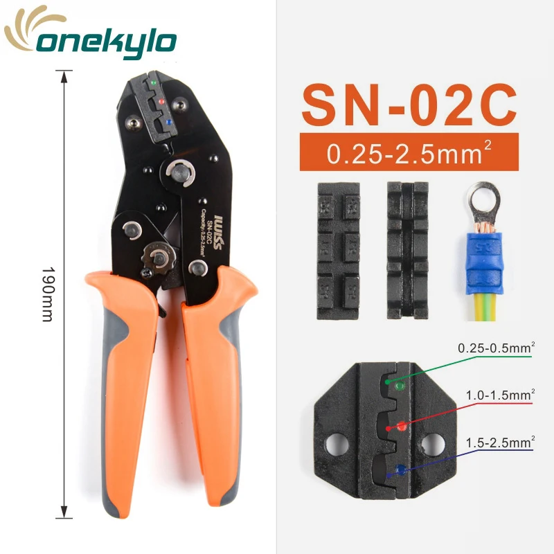 IWISS SN-02C обжимные плоскогубцы с 280 шт Ассорти изолированные обжимная Клемма в форме лопатки Стыковая электрическая проволока холодный датчик давления набор - Цвет: IWS SN-02C